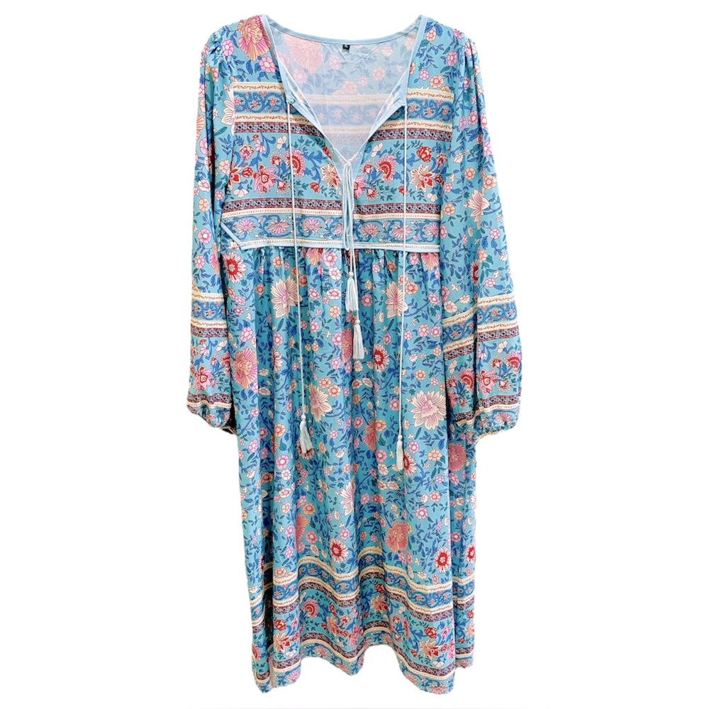 Floral Bohemian Midi Dress XL X-Large